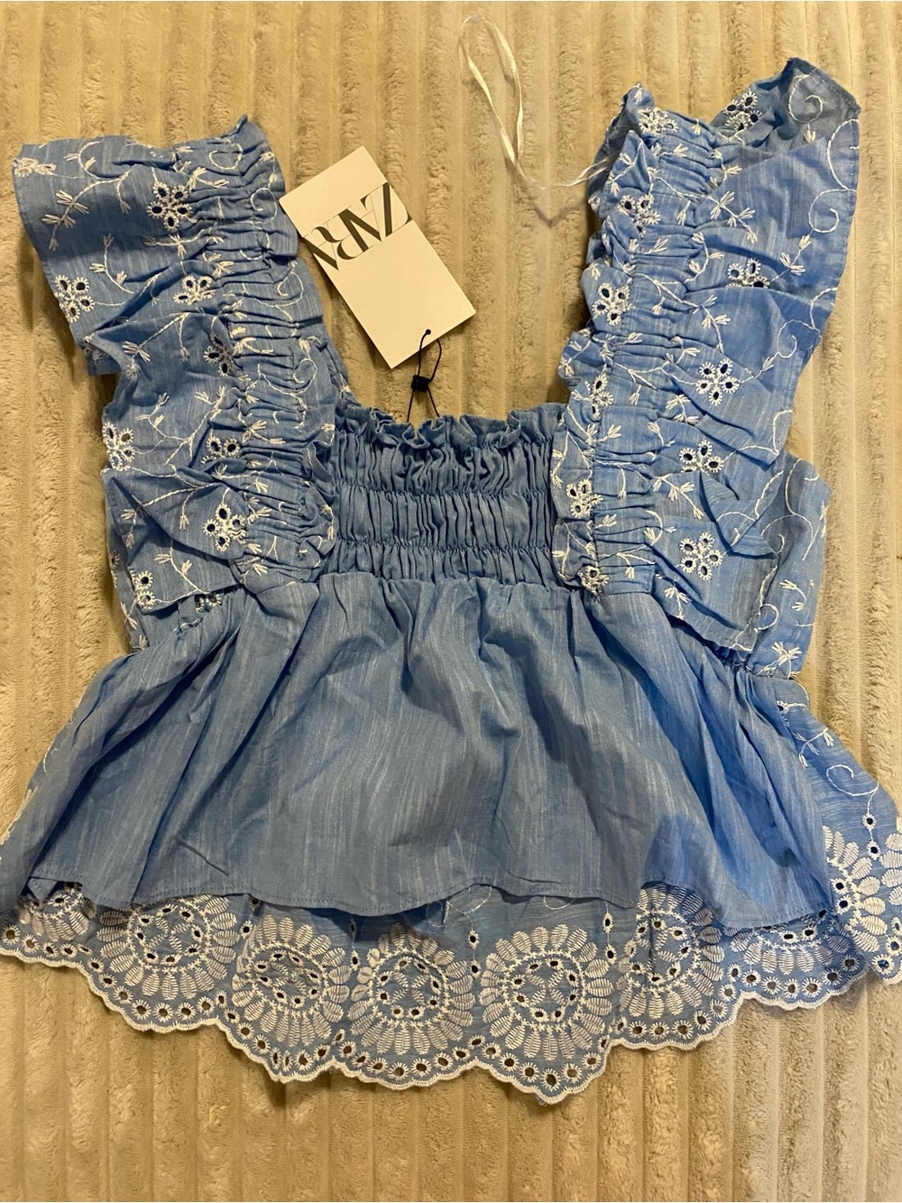 Zara Ruffled Embroidered Tank M - Picture 3 of 4